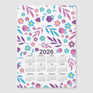 2026 Calendar Purple and Blue Floral Pattern