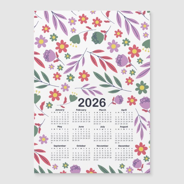 2026 Calendar Purple and Red Floral Pattern (Front)