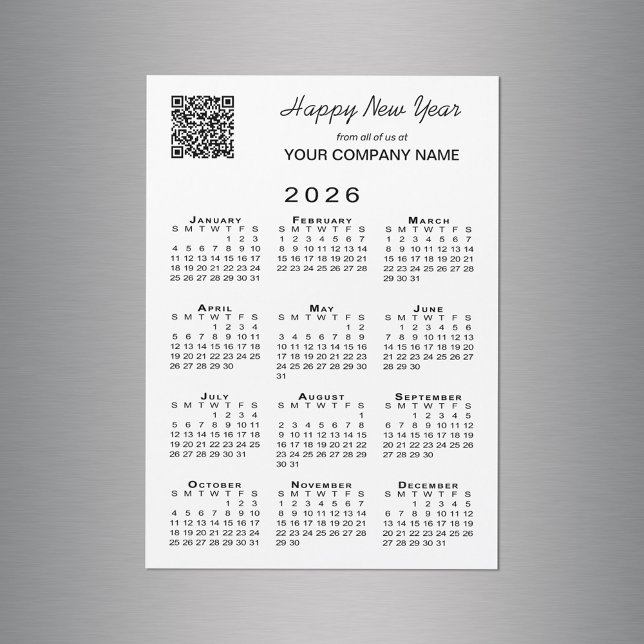 2026 Calendar QR Code Business Holiday Magnet Card (2026 Calendar QR Code Business Holiday Magnet Card in situ)