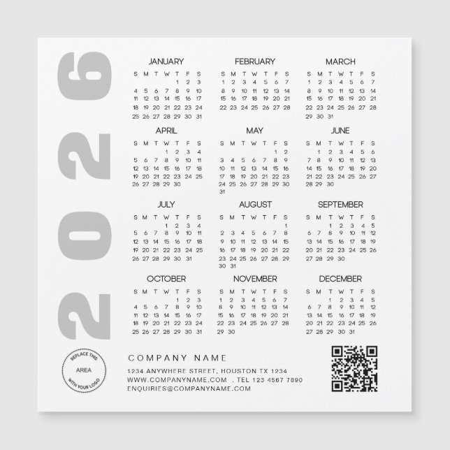 2026 Calendar QR Code Company Logo Giveaway  (Front)