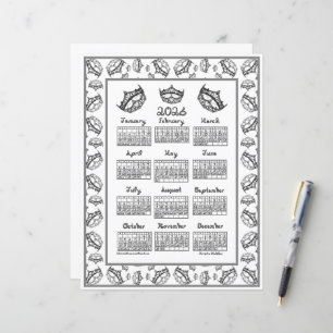 2026 Calendar Queen of Hearts Silver Tiara Fabric 