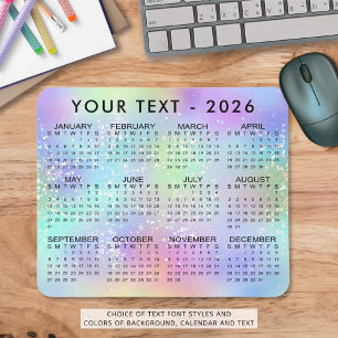 2026 Calendar Rainbow Glitter Mouse Mat