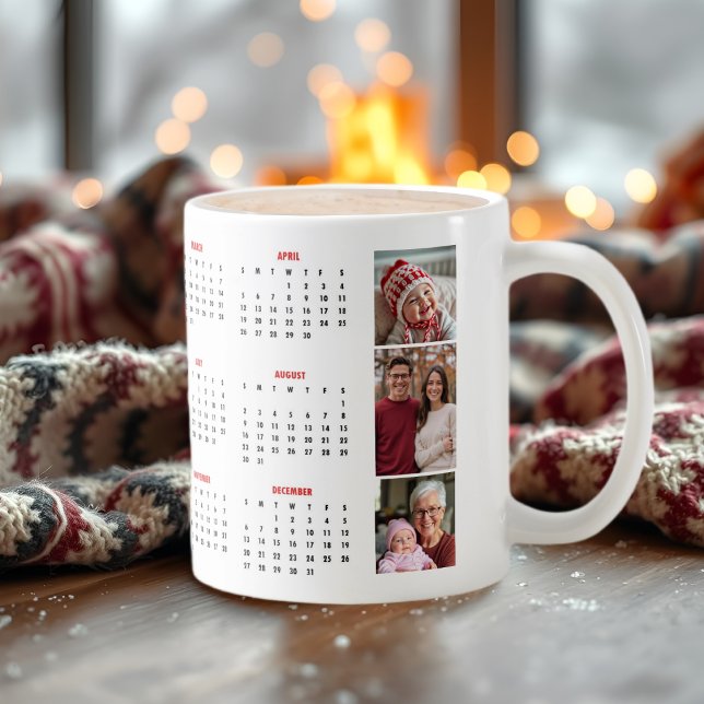 2026 calendar red photo collage three photo coffee mug (Creator Uploaded)