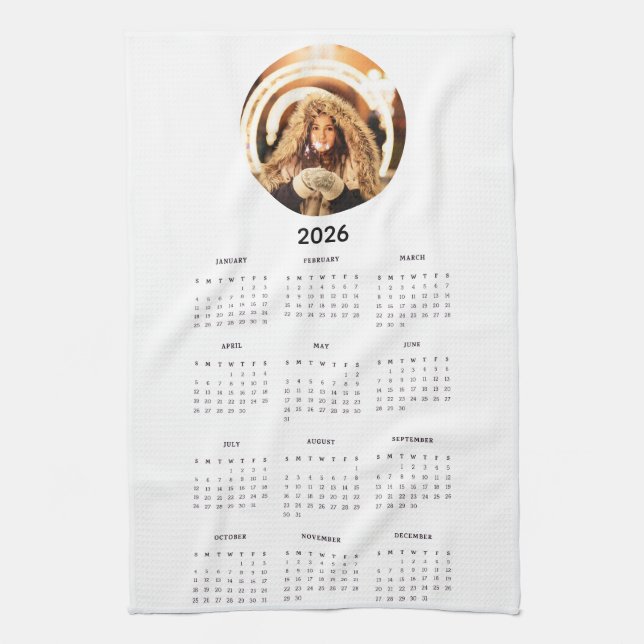 2026 Calendar Round Photo  Tea Towel (Vertical)