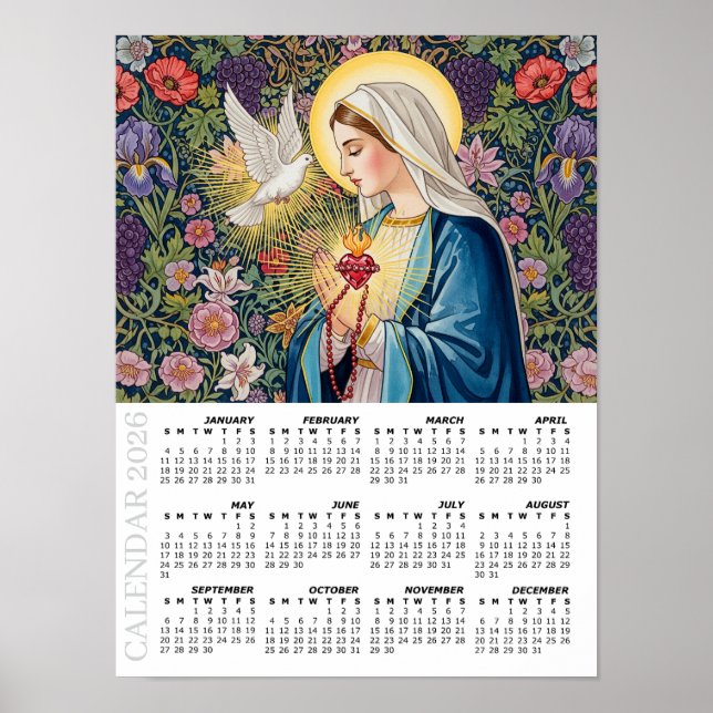 2026 Calendar, Sacred Heart of Mary / Devotion Poster (Front)