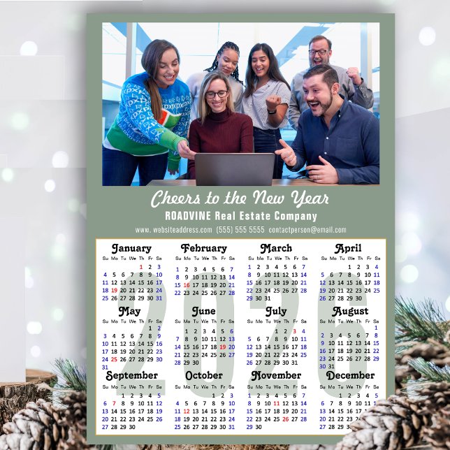 2026 Calendar Sage Green Business Photo Magnetic (Creator Uploaded)