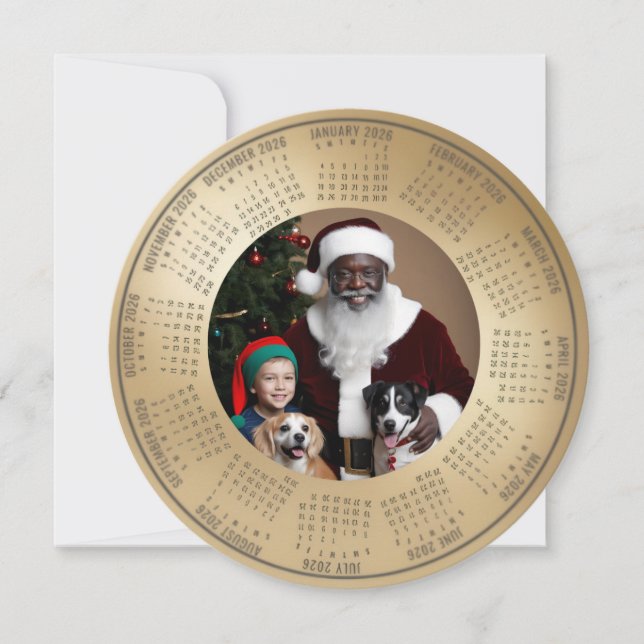 2026 Calendar Santa with Boy and Dogs Holiday Card (Front)