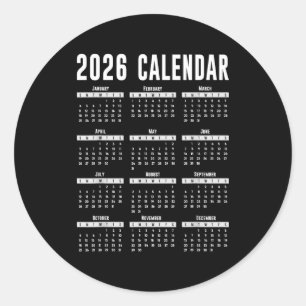 2026 Calendar Shirt 26 Calendar 2026 Classic Round Sticker