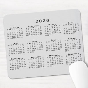 2026 Calendar Simple Gray and Black Mouse Mat