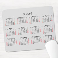 2026 Calendar Simple Grey Black Red