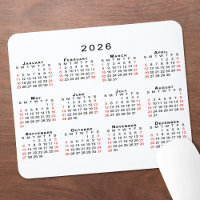 2026 Calendar Simple White Black Red