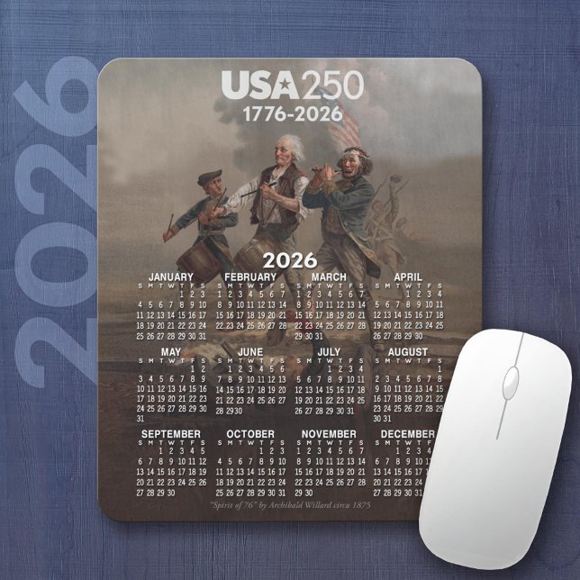 2026 Calendar - Spirit of 76 - America's 250th Mouse Mat (2026 Calendar on a Mousepad)