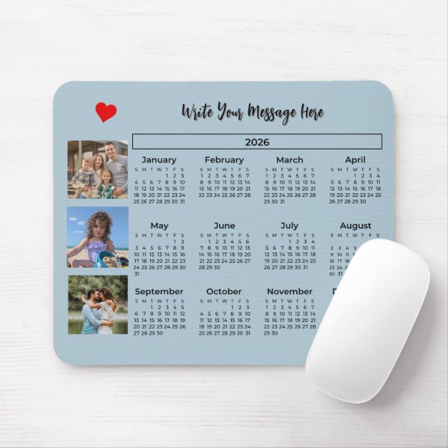 2026 Calendar Stylish Photo Collage  Mouse Mat (With Mouse)