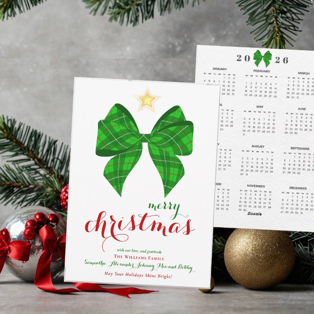 2026 Calendar Tartan Bow Merry Christmas Calendar Holiday Card (2026 Calendar Tartan Bow Merry Christmas Keepsake Calendar Holiday Card )