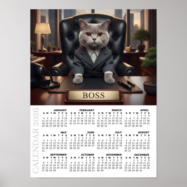 2026 Calendar, The Boss - Office Fun Cats / Large Poster (Front)