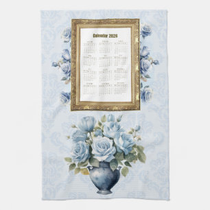 2026 Calendar Towel Blue Rose Kitchen Towel