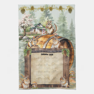 2026 Calendar Towel Cute Chipmunks