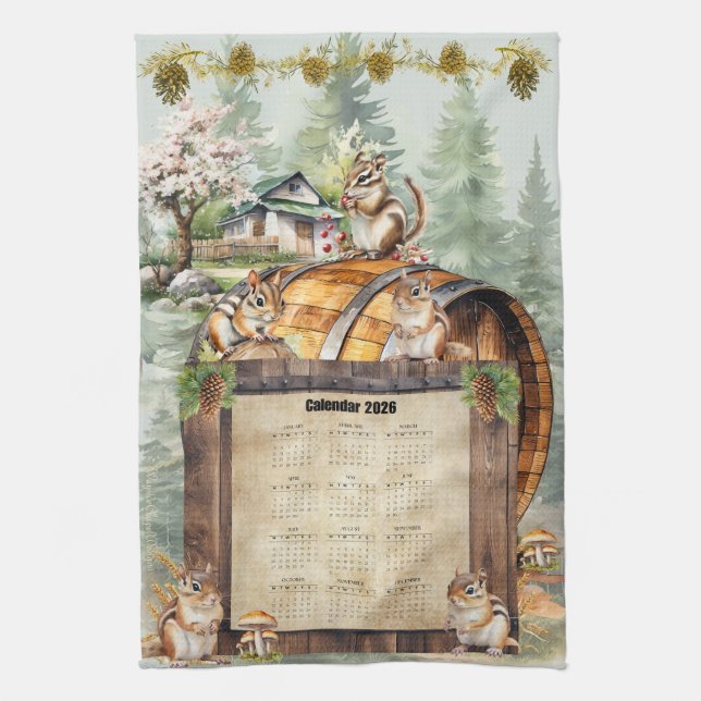 2026 Calendar Towel Cute Chipmunks (Vertical)
