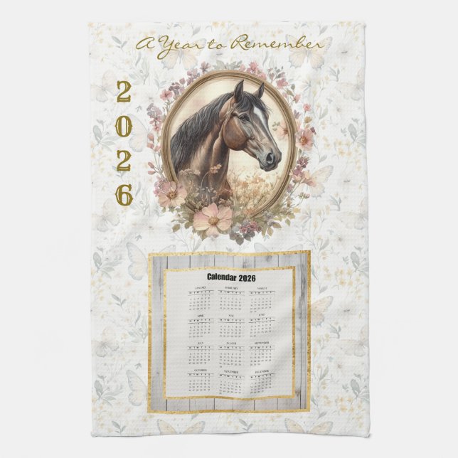 2026 Calendar Towel  Floral Horse and Butterfly (Vertical)