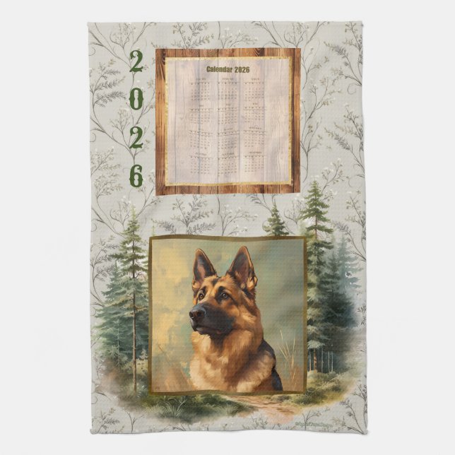 2026 Calendar Towel German Shepherd Woodland   (Vertical)