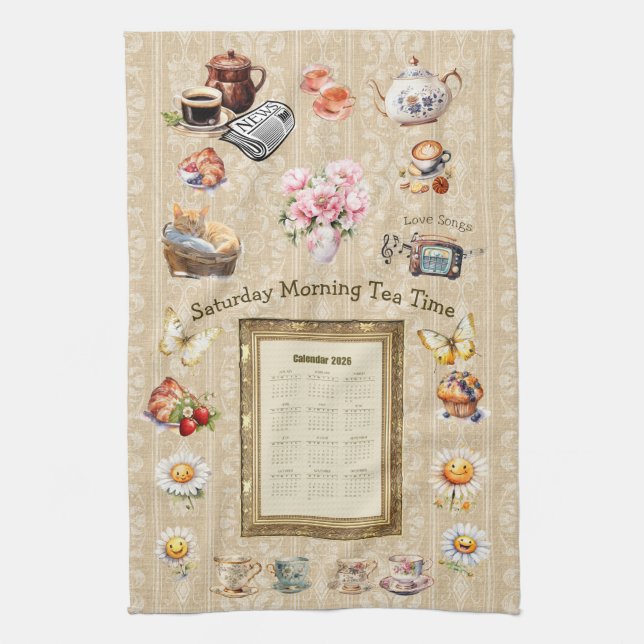 2026 Calendar Towel Saturday Morning Tea Time (Vertical)