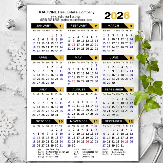 2026 Calendar US Holidays Modern Business Magnetic (Creator Uploaded)