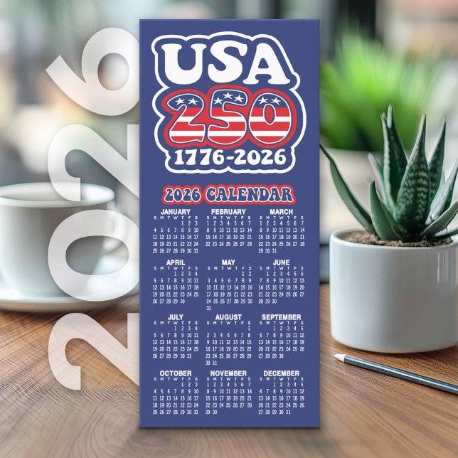 2026 Calendar USA 250 America's Birthday 1776-2026 Rack Card (2026 Calendar on Cardstock - Simple, Minimal Design USA 250)