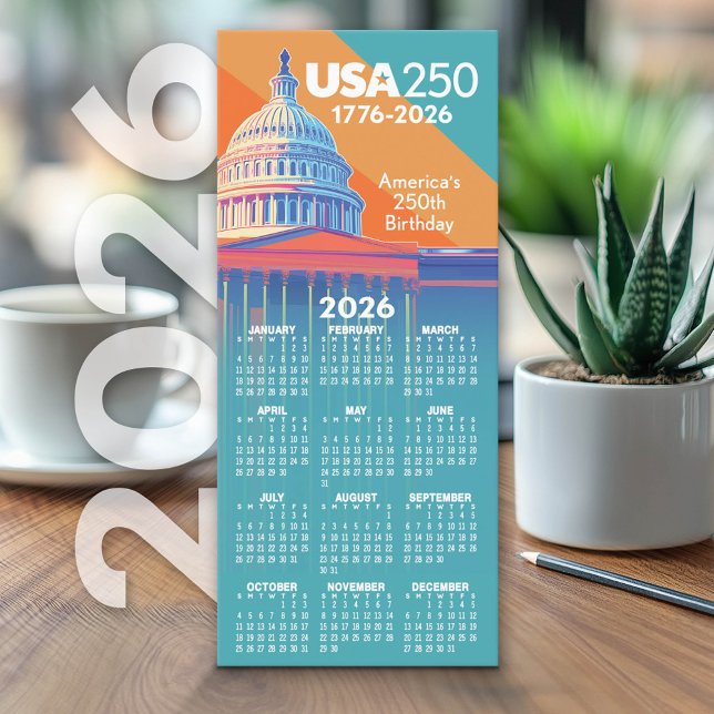 2026 Calendar USA 250 Capital Dome America Card (2026 Calendar on Cardstock - Simple, Minimal Design)
