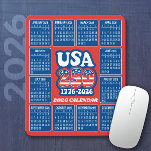 2026 Calendar - USA 250 Red White Blue Mouse Mat