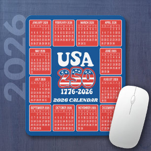 2026 Calendar - USA 250 Red White Blue Mouse Mat