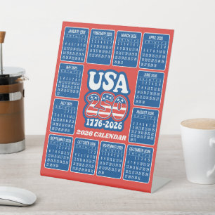2026 Calendar - USA 250 Red White Blue Pedestal Sign