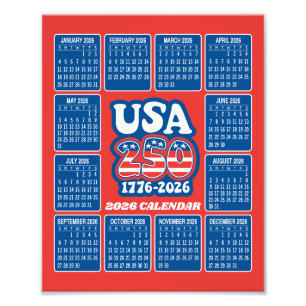 2026 Calendar - USA 250 Red White Blue Photo Print