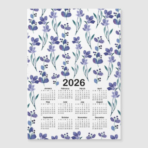 2026 Calendar Watercolor Blue Floral Pattern