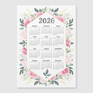 2026 Calendar Watercolor Pink Botanical Greenery