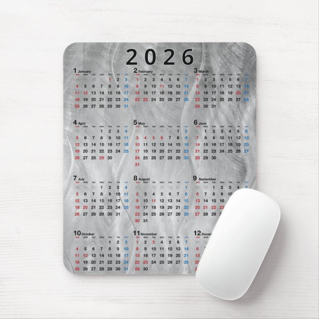 2026 Calendar Wavy Brushed Steel Abstract Mouse Mat (With Mouse)