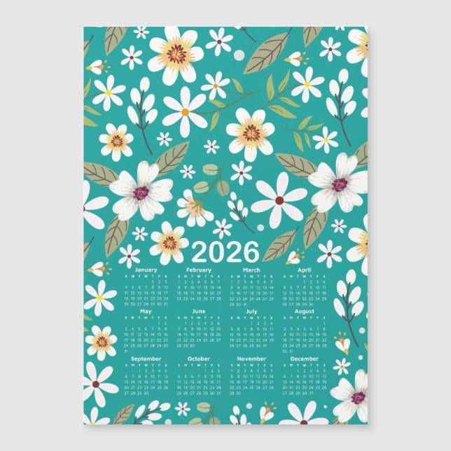 2026 Calendar White Floral Pattern (Front)