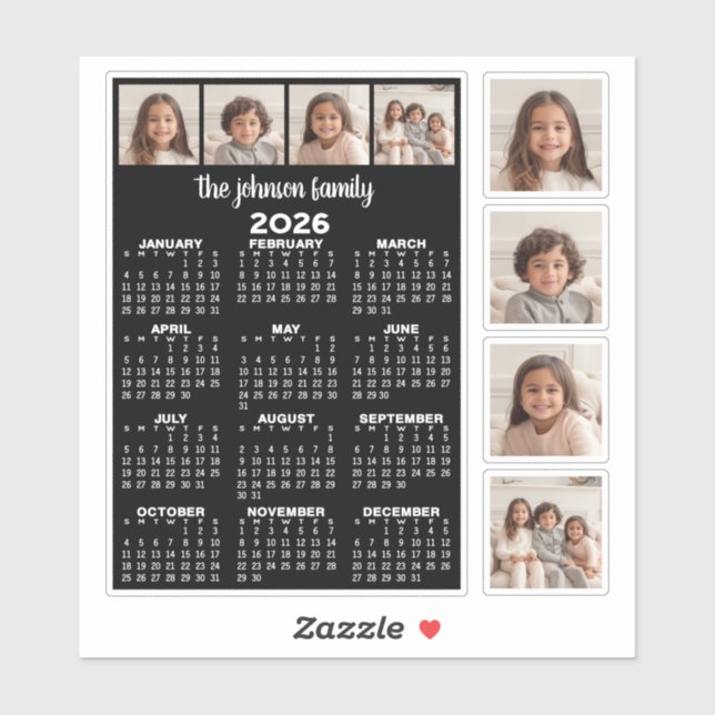 2026 Calendar with 4 Photo Collage and 4 square (Sheet)