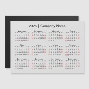 2026 Calendar with Business Name Grey Magnet