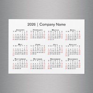 2026 Calendar with Business Name White Magnet