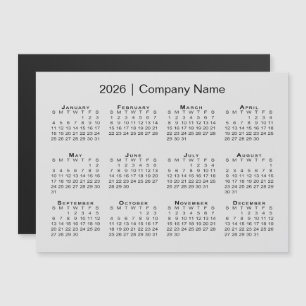 2026 Calendar with Company Name Grey Magnet