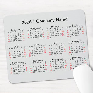 2026 Calendar with Company Name on Light Grey Mouse Mat