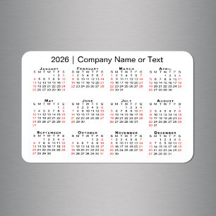 2026 Calendar with Custom Text Black Red White Magnet