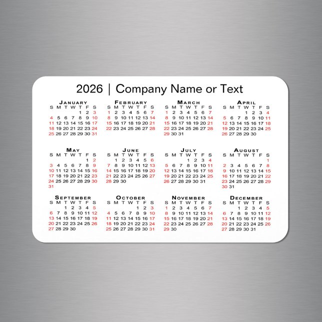 2026 Calendar with Custom Text Black Red White Magnet (2026 Calendar with Custom Text Black Red White Magnet in situ)