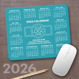 2026 Calendar with logo, Contact Information Blue Mouse Mat