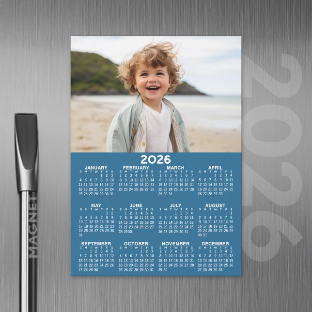 2026 Calendar with Photo - Year View Magnetic Card (2026 Calendar Magnet with Custom Photo)