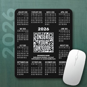 2026 Calendar with QR Code Contact Info Black Mouse Mat