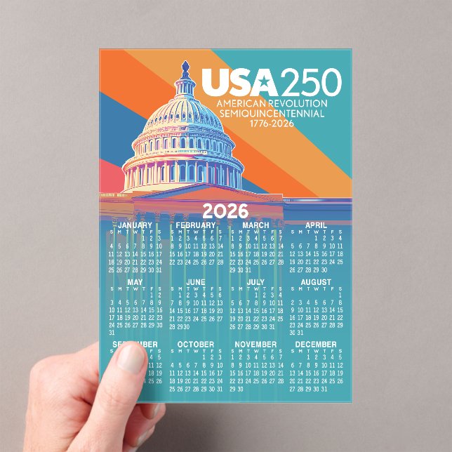 2026 Calendar with USA 250 Capital Dome America Acrylic Invitations (Insitu (Handheld))