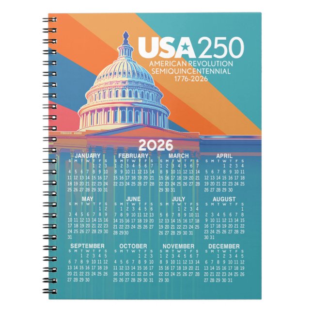 2026 Calendar with USA 250 Capital Dome America Notebook (Front)