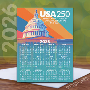 2026 Calendar with USA 250 Capital Dome America Postcard
