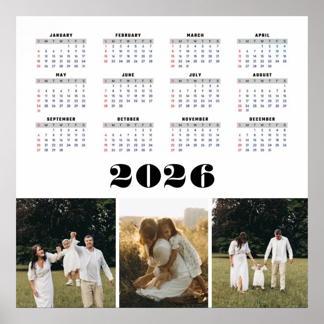 2026 Calendar with White Background  Poster (Front)